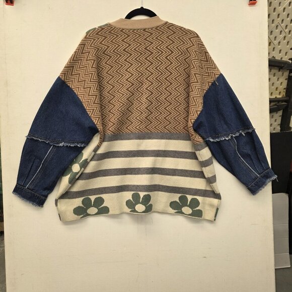 Blue Brush Pieced Cardigan Sweater Women's Size Medium - Picture 2 of 11